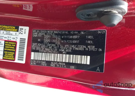 2021 Toyota Sienna Xle z USA, uszkodzony, nr VIN 5TDYSKFC5MS018541